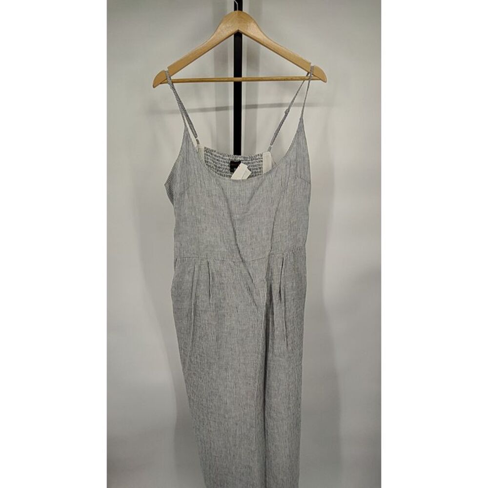 Quince Womens 100% European Linen Scoop Neck Midi Dress Blue Pinstripe XL